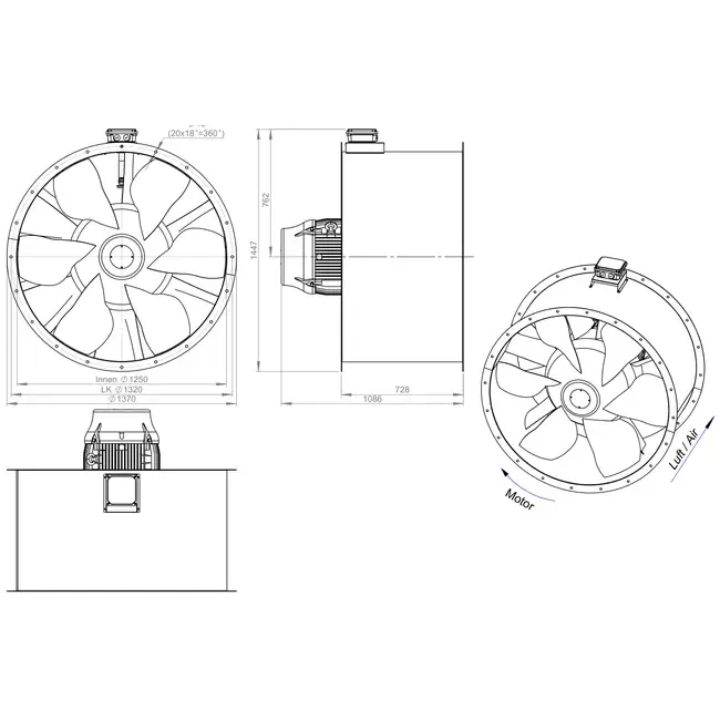 Axialer 1250 mm Kanalventilator Abgas F400 - AL 1250 D6 F4 04 CFG