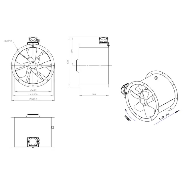 Axialer Kanalventilator 450 mm - AL 450 D42U 02 CFG