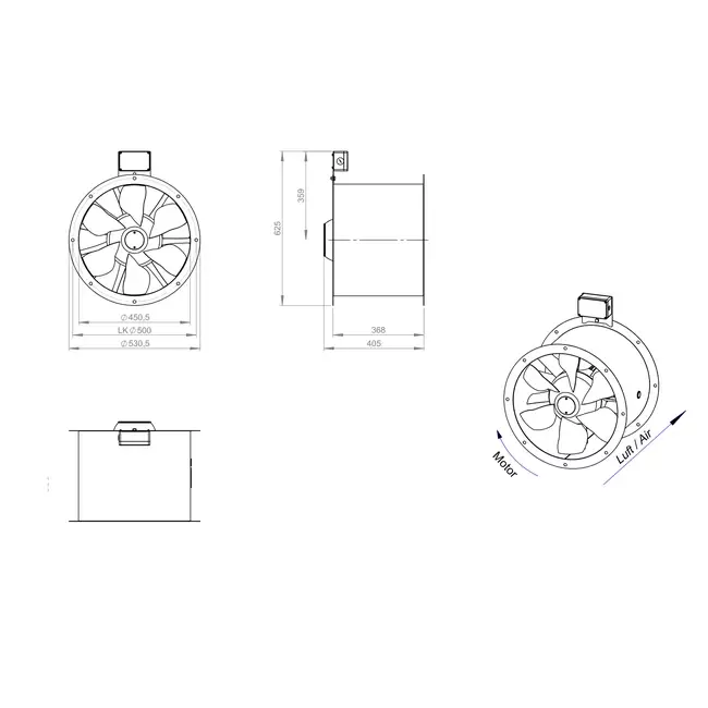 Axialer 450-mm-Rauchgasventilator F400 - AL 450 D2 F4 02 CFG