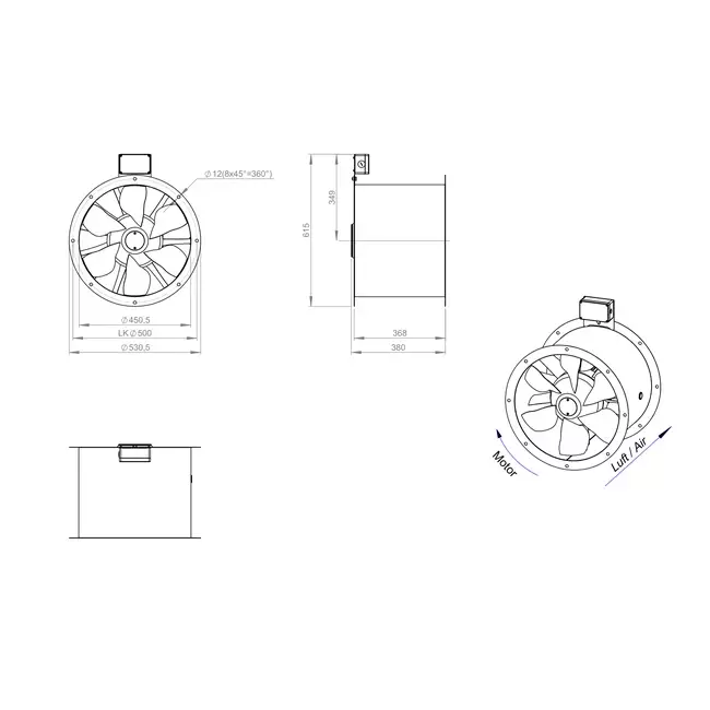 Axialer 450-mm-Rauchgasventilator F400 - AL 450 D4 F4 02 CFG