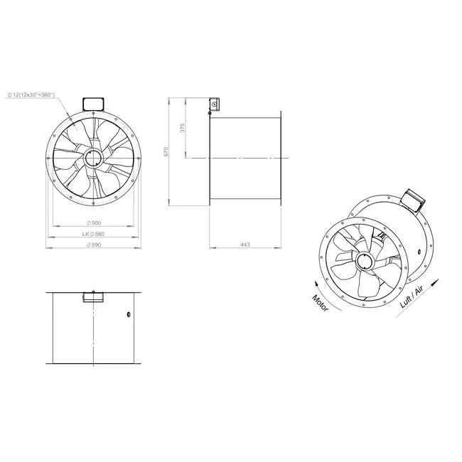 Axialer 500-mm-Rauchgasventilator F400 - AL 500 D4 F4 02 CFG