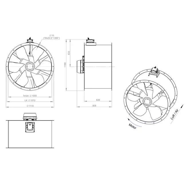 Axiallüfter 1000 mm - AL 1000 D84U 01 CFG