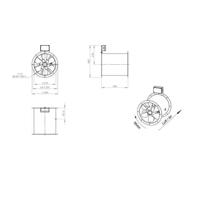 Axialer 315 mm Abgasventilator F300- AL 315 D42U F3 01 CFG