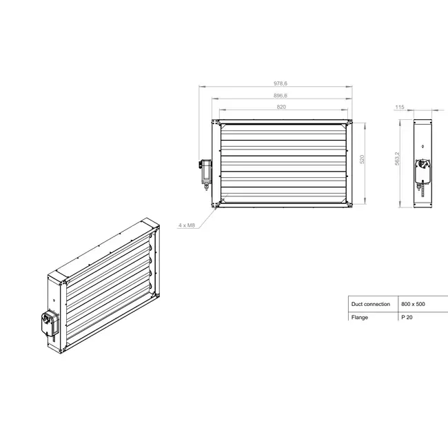 Motor-Absperrklappe mit Federrücklauf für ETA K / PHE 4200/5000 V – MAK V E 01 02 FR
