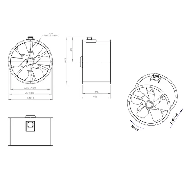 Axialer 900-mm-Rauchgasventilator F300- AL 900 D84U F3 01 CFG