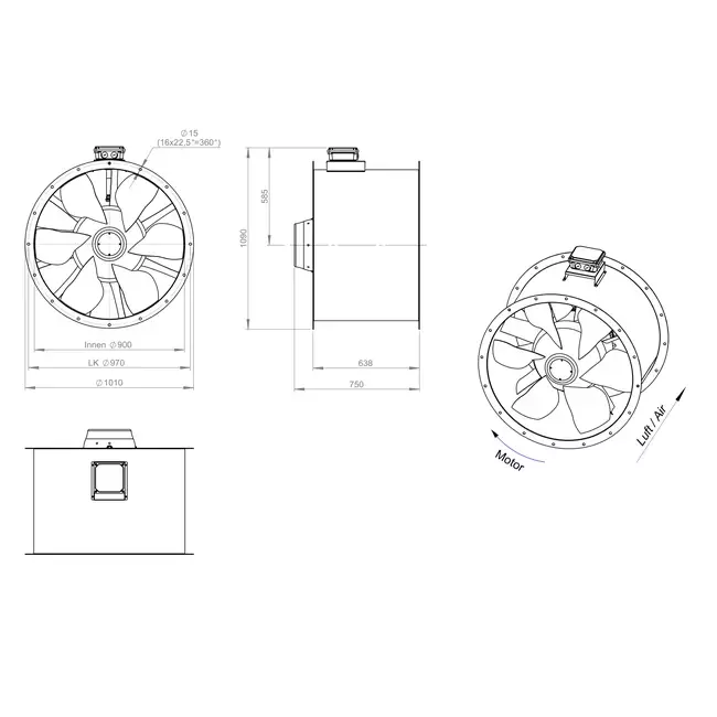 Axialer 900-mm-Rauchgasventilator F300- AL 900 D84U F3 02 CFG