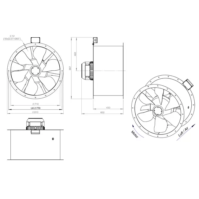 Axialer 710-mm-Rauchgasventilator F400 - AL 710 D6 F4 02 CFG