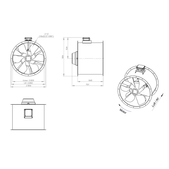 Axialer 800 mm Kanalventilator Abgas F400 - AL 800 D84U F4 03 CFG