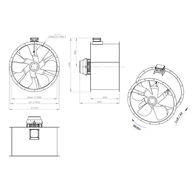 Axialer 1000 mm Kanalventilator Abgas F400 - AL 1000 D84U F4 03 CFG