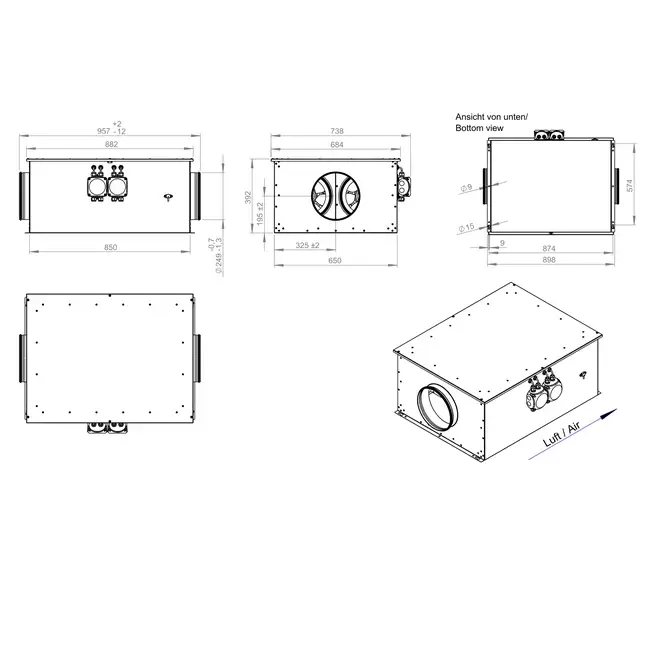 Rohrventilator 250 mm isoliert energieeffizient - EM DUO 250 EC K 02