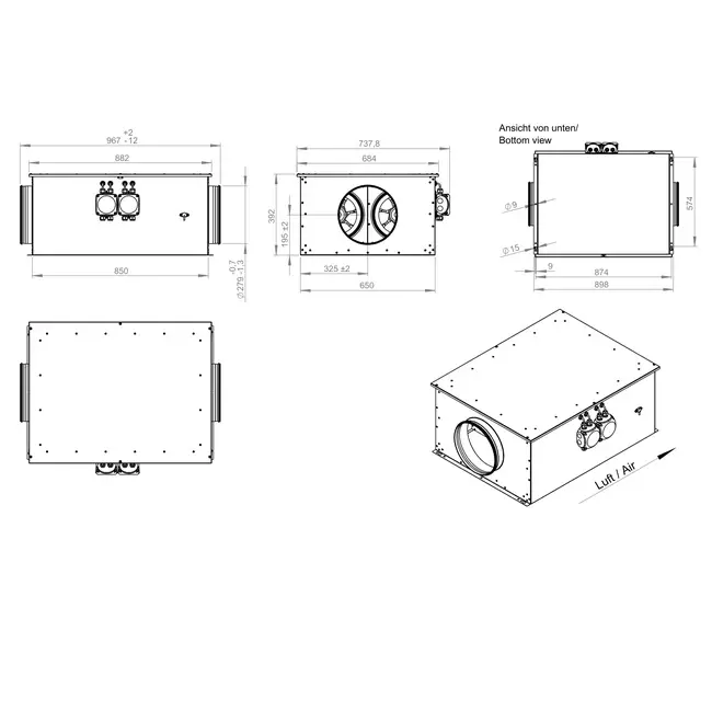 Rohrventilator 280 mm isoliert energieeffizient - EM DUO 280 EC K 01