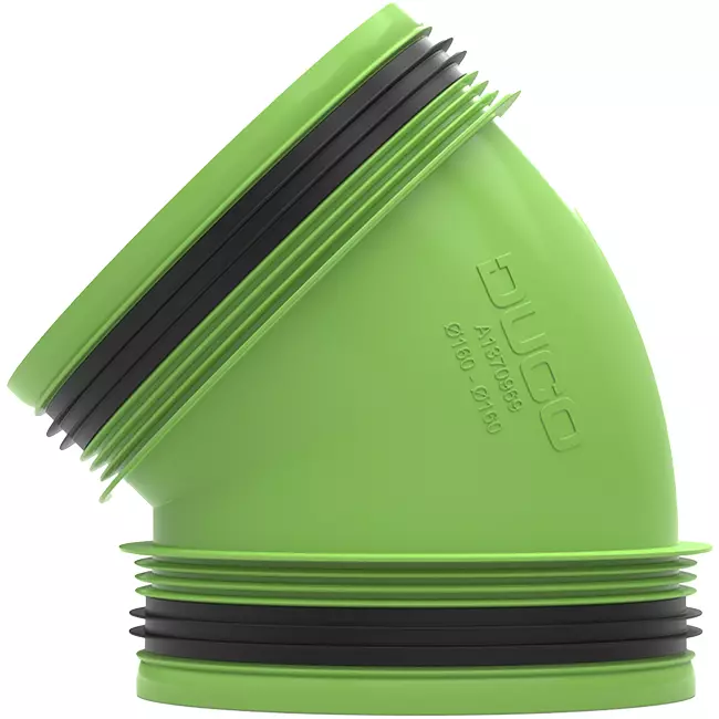 Duco Anschlussstück 45° mit Gummi D160/D160 (M/M)