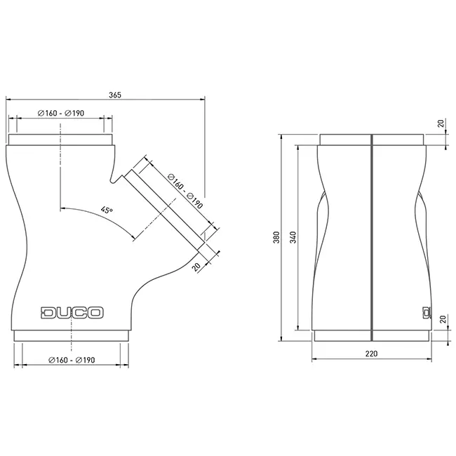 Duco Verbindungsstück 180 Durchmesser 2x 160 Durchmesser für Mehrzonenventile