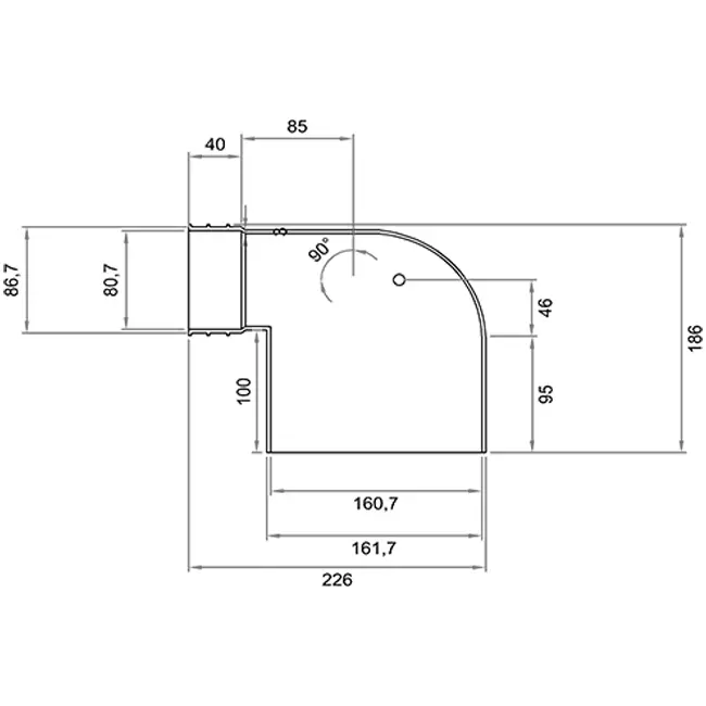 Wavin Ventiza Endstück 90 Grad PVC oval 235x80x100 mm mit Durchmesser 160 mm M/M