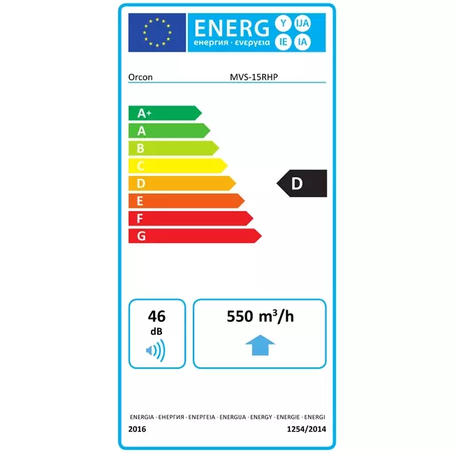 Orcon MVS-15RHP 550 m³/h + Feuchtigkeitssensor - Perilex-Stecker