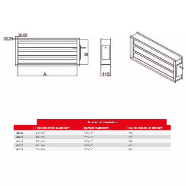 Maxivent-Klappe mit Stellantrieb für M4007 horizontal links - DAL