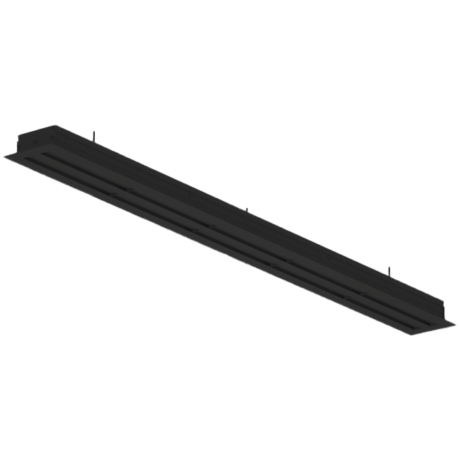 Aluminium-Lüftungsgitter mit 4 verstellbaren Lamellenblättern – 1250 mm – RAL 9005 + isolierter Luftverteilerkasten mit Luftmengenregelklappe