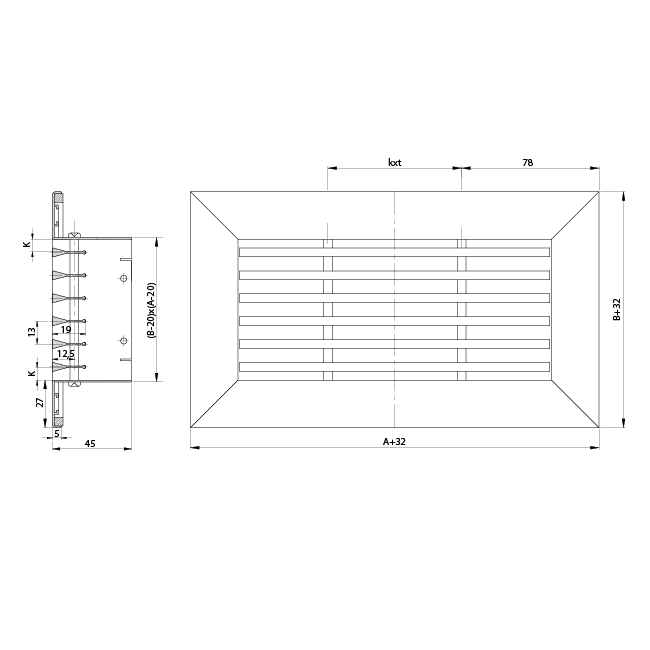 Aluminium-Stabgitter - mit Reibungsfedern - 300x100 mm - Eloxiertes Aluminium