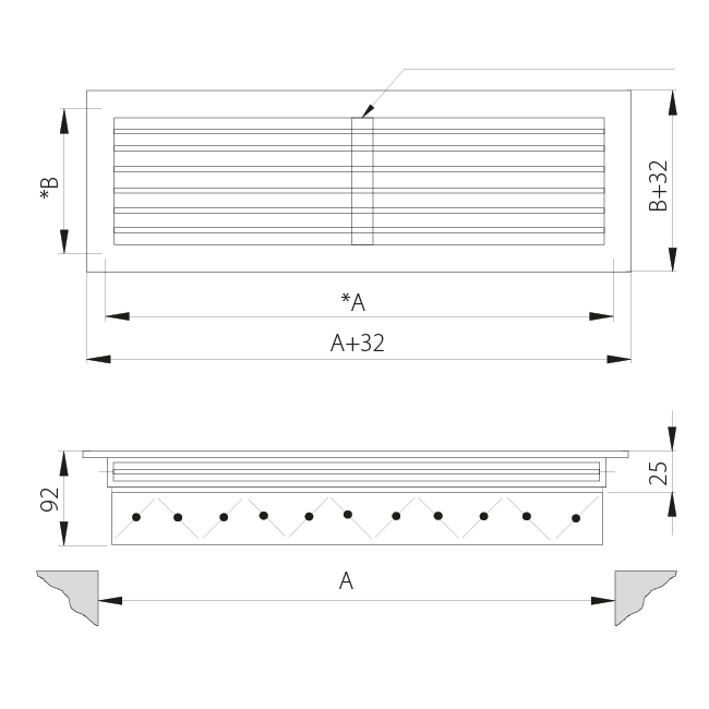 Einfach verstellbares Wandgitter aus Aluminium - mit Reibungsfedern - 200x100 mm - RAL 9016