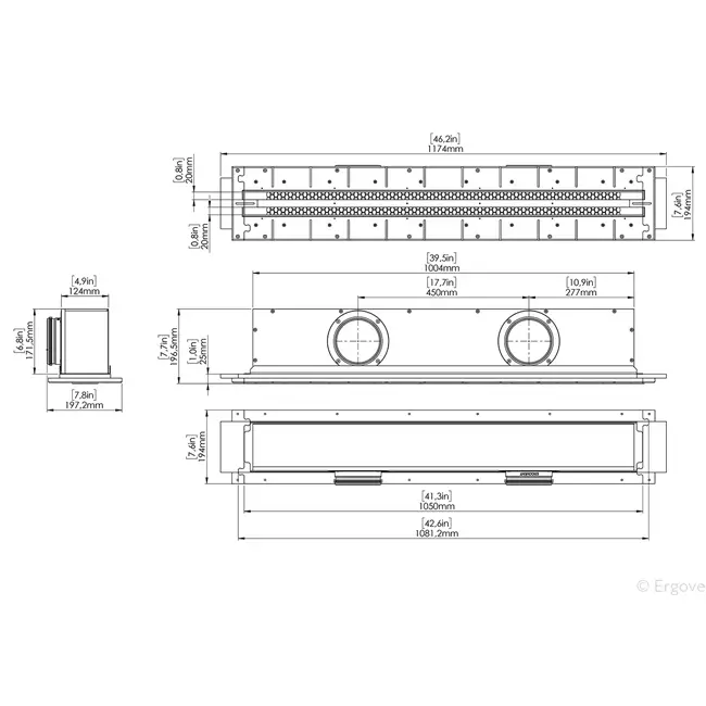 Ergovent rahmenloser Schlitzauslass 1050 mm mit Anschlussdurchmesser 125 mm - Klimatisierung - 2 Schlitze