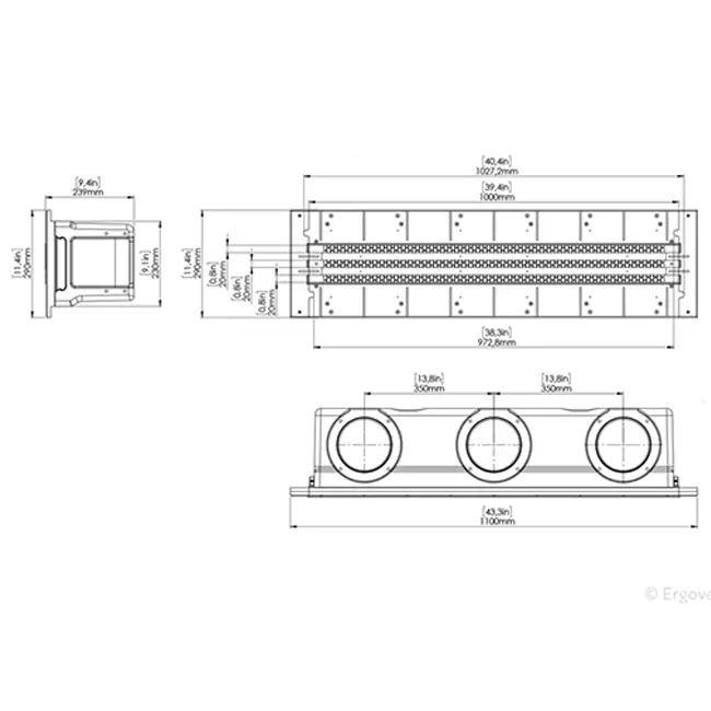 Ergovent rahmenloser Schlitzauslass 1000 mm mit Anschlussdurchmesser 160 mm - Klimatisierung - 3 Schlitze