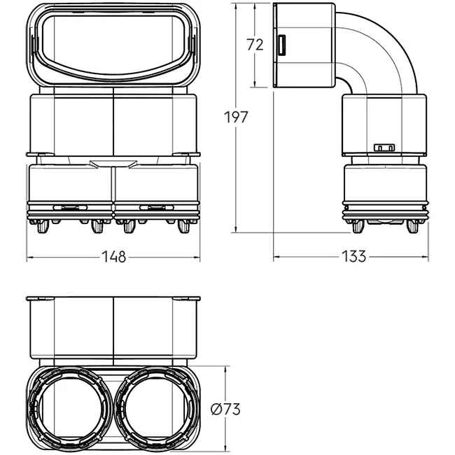 Ubbink Air Excellent 2x 23C - 55SC biegen 90° Reduzierstück - vertikal