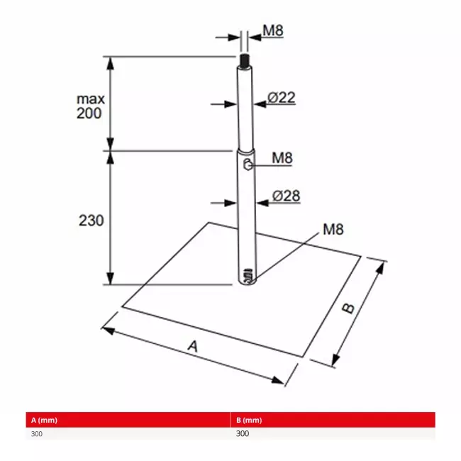 Econox verstellbare Spiro-Rohrstütze - 300x300 mm