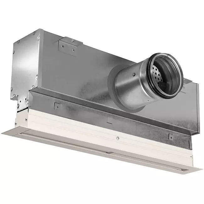 Aluminium-Lüftungsgitter mit 1 verstellbarem Lamellenblatt – 1000 mm – RAL 9010 + isolierter Luftverteilerkasten mit Luftmengenregelklappe