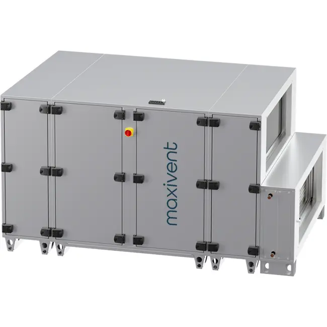 Maxivent WTW-Lüftungsgeräte mit Gegenstromwärmetauscher, 5000 m³/h, mit Warmwasserregister, horizontal links – PHE 5000 H WOJL T 01