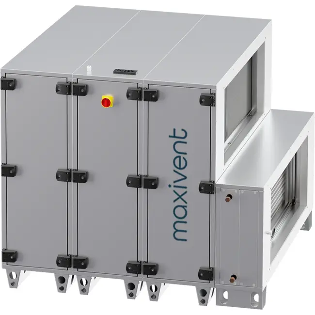 Maxivent WTW-Lüftungsgeräte mit Wärmerad, 5000 m³/h, mit Warmwasserregister, horizontal links – RHE 5000 H WOJL T 01