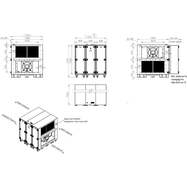 Maxivent WTW-Lüftungsgeräte mit Wärmerad, 5000 m³/h, horizontal, links – RHE 5000 H OOJL T 01