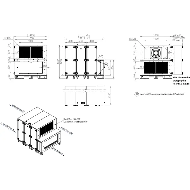 Maxivent WTW-Lüftungsgeräte mit Wärmerad, 5000 m³/h, mit Warmwasserregister, horizontal links – RHE 5000 H WOJL T 01