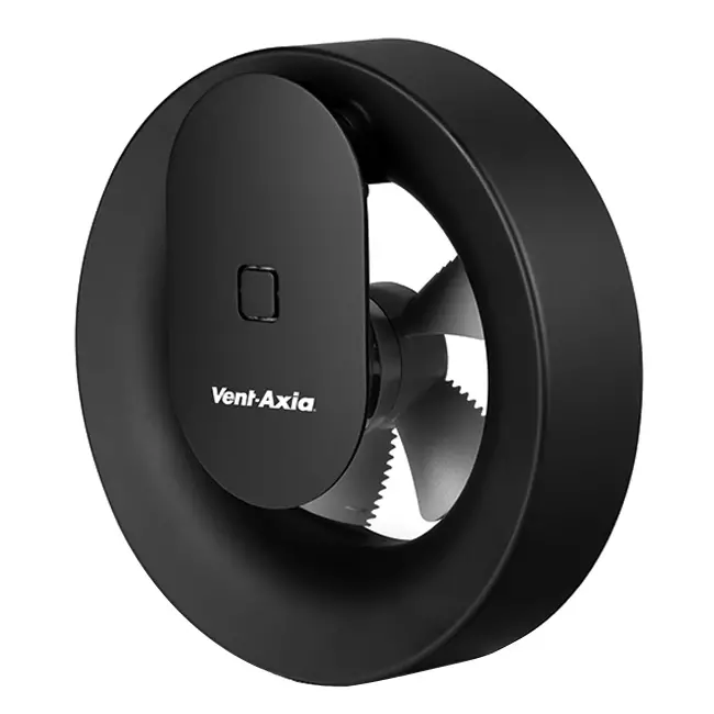 Badezimmerventilator Svara mit Timer, Feuchtigkeits- und Lichtsensor, 100–125 mm (App-gesteuert), SCHWARZ