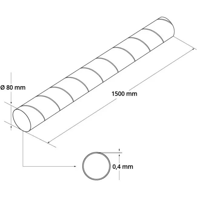 Wickelfalzrohr Ø 80 mm rund galvanisiert (1,5 M)