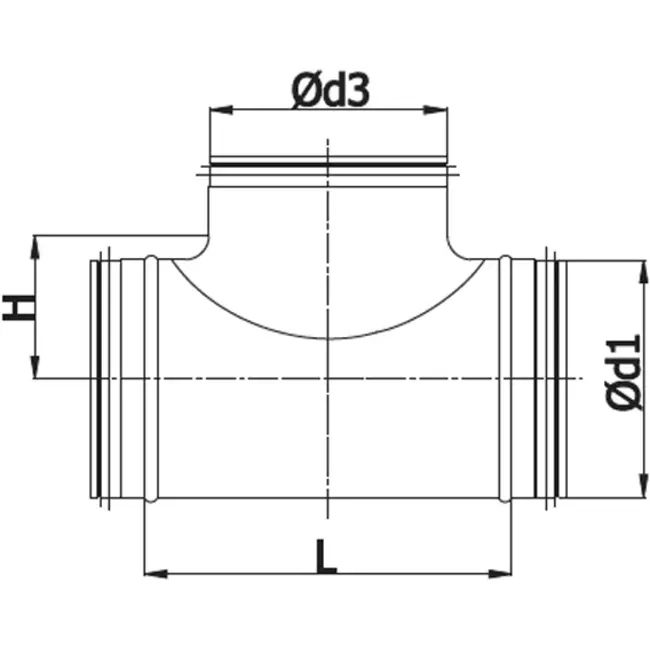 Wickelfalz T-Stück 90° Ø 250mm mit Abzweigung nach Ø 250mm