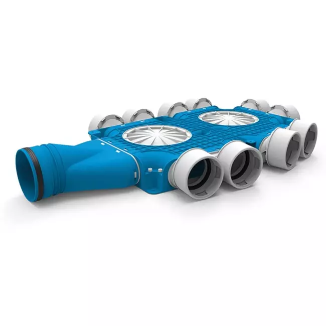 Uniflexplus zusammengesetzter Verteiler 10x Ø90mm mit horizontaler Tülle Ø125mm