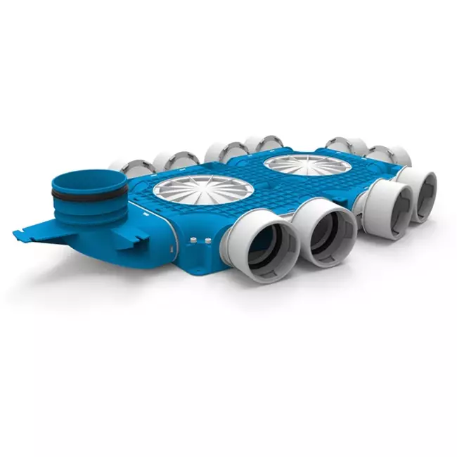 Uniflexplus zusammengesetzter Verteiler 10x Ø90mm mit vertikaler Tülle Ø125mm