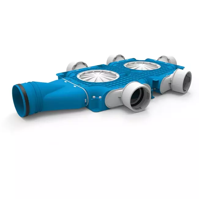 Uniflexplus zusammengesetzter Verteiler 5x Ø90mm mit horizontaler Tülle Ø125mm
