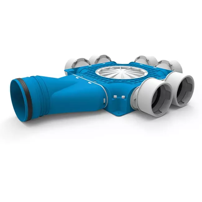 Uniflexplus zusammengesetzter Verteiler 6x Ø90mm mit horizontaler Tülle Ø125mm