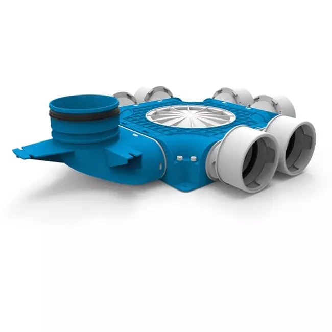 Uniflexplus zusammengesetzter Verteiler 6x Ø90mm mit vertikaler Tülle Ø125mm