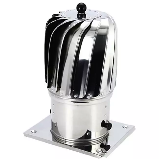 Windbetriebener Dachventilator mit Haube 150 mm Edelstahl inklusive Dachplatte - 325m3/h
