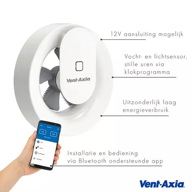 Badlüfter Vent-Axia Svara mit Licht- und Feuchtigkeitssensor 100-125mm (App gesteuert)