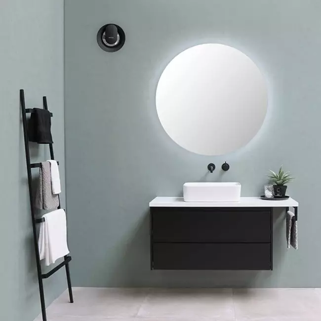 Badezimmerventilator Svara mit Timer, Feuchtigkeits- und Lichtsensor, 100–125 mm (App-gesteuert), SCHWARZ