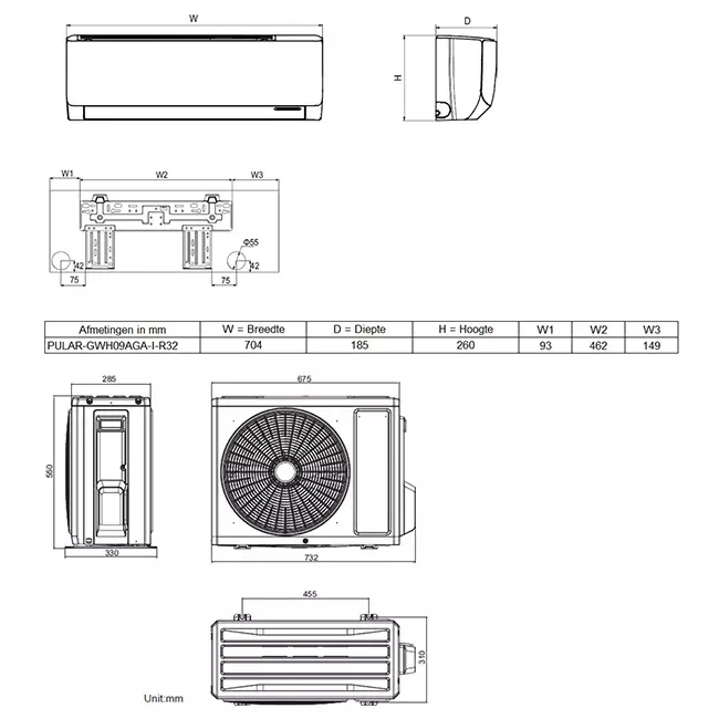 Tosot PULAR by GREE Single Split Klimaanlage R32 2,5 kW Set