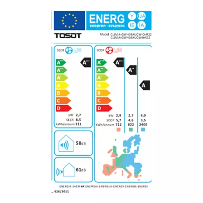 TOSOT CLIVIA by GREE Klimaanlage Innengerät weißes Design 2,7 kW R32