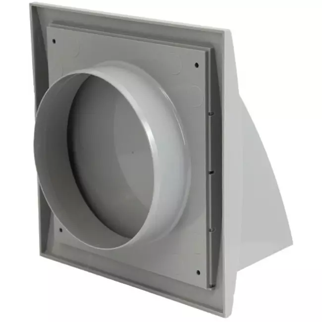 Fassadengitter Kunststoff mit Rückschlagventil 150x150 mm durchmesser 100 mm grau - ND10FVP