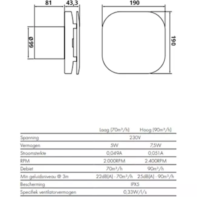 Badlüfter Supra Design  - mit einstellbarem Timer und Feuchtigkeitssensor - Vent Axia - Ø 100 mm - 100HT