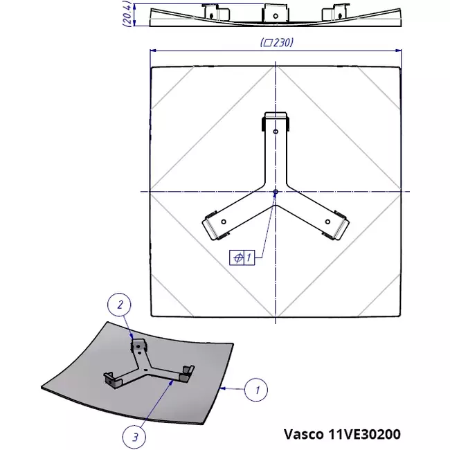 Vasco Designventil Decke und Wand viereckig gebogen (inkl. Smiley)