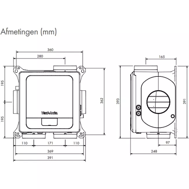 Vent-Axia Multihome AEC advance Paket 368 m³/h Bluetooth + CO2-Sensor + Feuchtigkeitssensor + RFT Steuerbatterie + 4 Ventile - Eurostecker