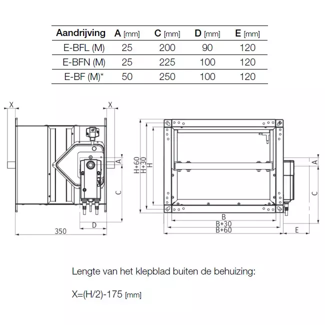 Rechteckiger Brandschutzklappenantrieb 230V - E-FD40 900x250 M230 S
